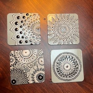 Enjoying my custom artwork, set of 4 coasters, repurposed, recycled, coasters